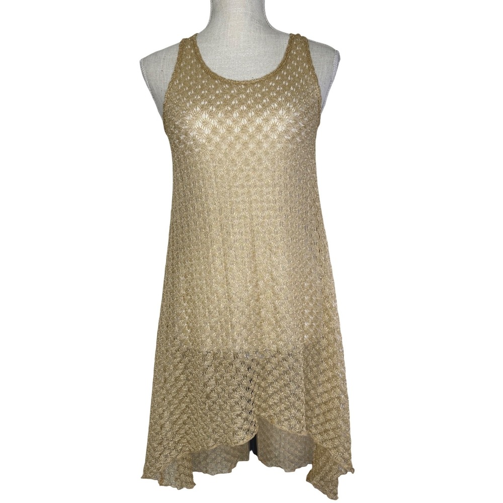 Elif for Jordan Taylor Sleeveless‎ Open Knit Gold Coverup Small